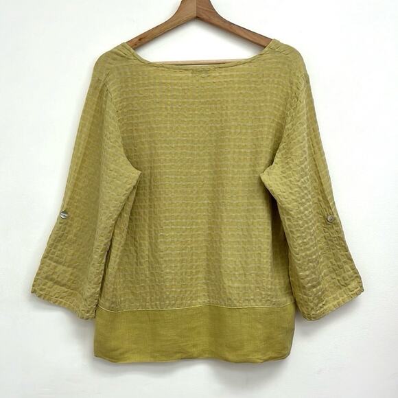 Linnea Linen-Blend Artsy Lagenlook Boxy Roll Tab Lightweight Wide Neck Top Small - Picture 3 of 14